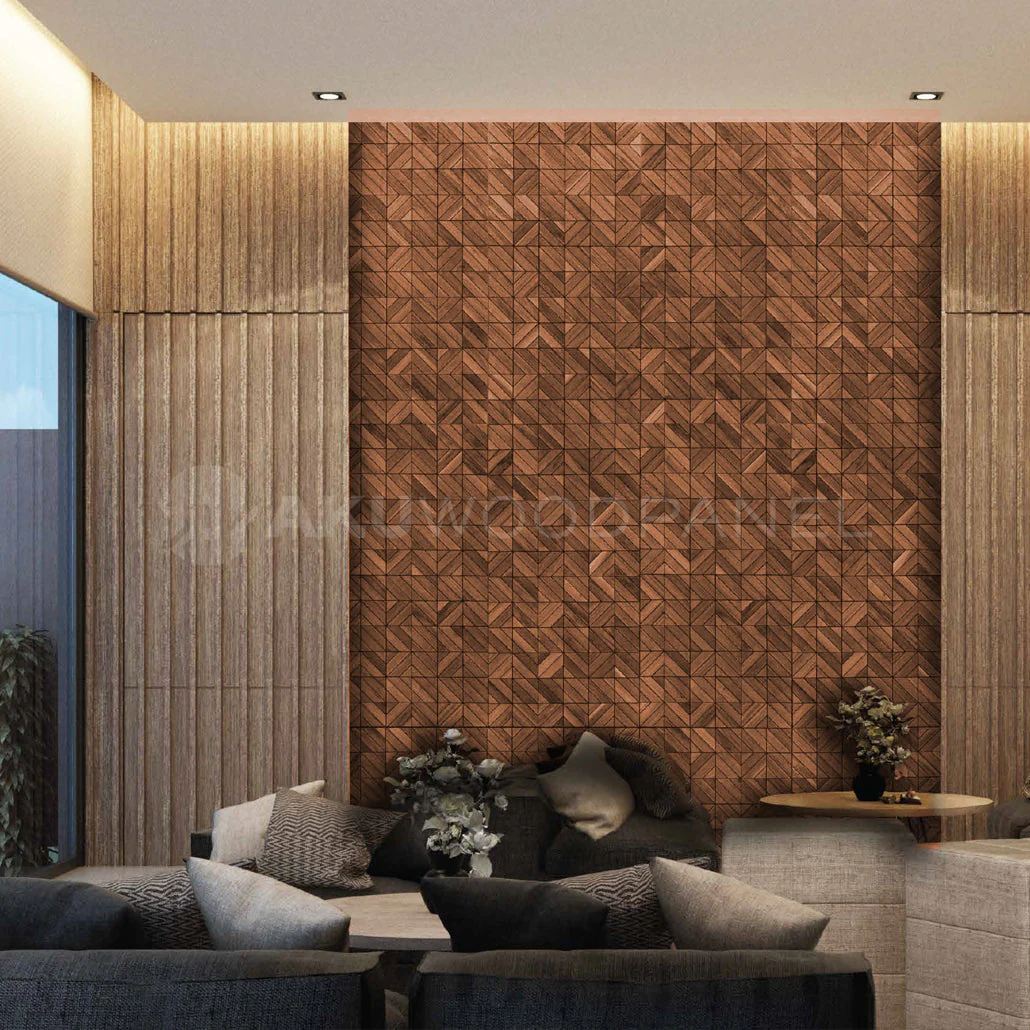 Decorative Wall Panel | Clover - Brown | 60x60cm | American walnut | Handcrafted | 3D panel - Image 2