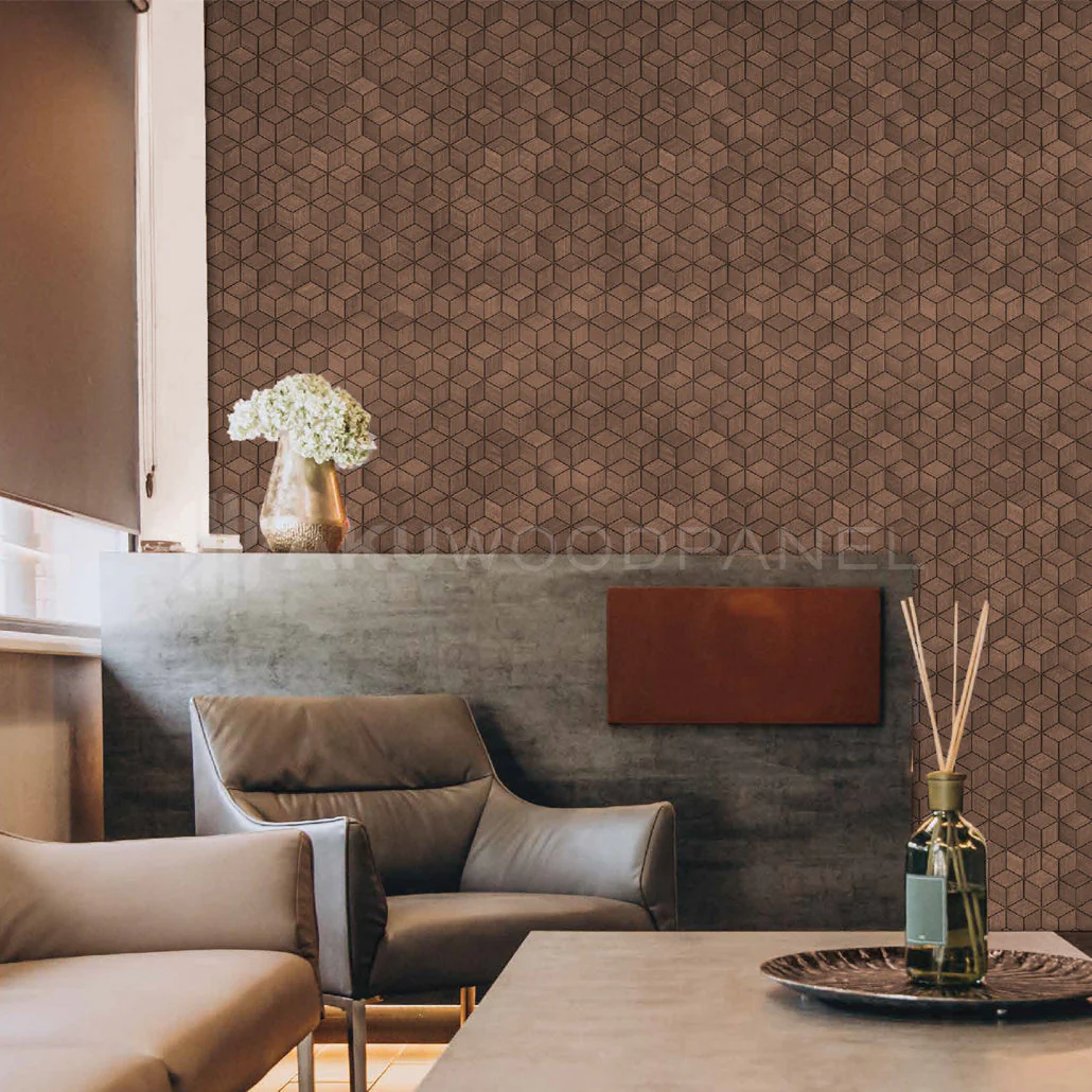 Decorative Wall Panel | Lobelia - Rust Copper | 60x60cm | American walnut | Handcrafted | 3D panel - Image 2